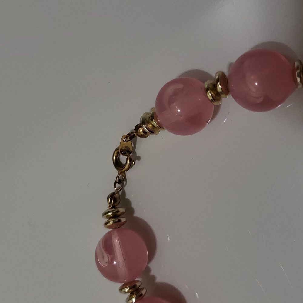 Vintage Lucite Pink Beaded Necklace - Picture 3 of 5